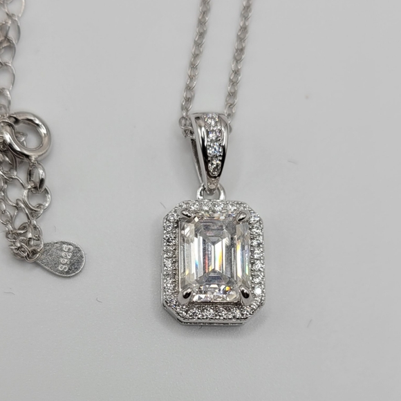 Certified 2 CT Emerald Cut Moissanite Pendant Necklace | 925 Sterling Silver - Picture 7 of 17